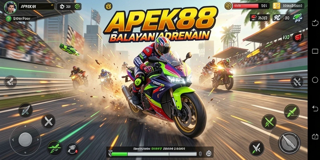 Tampilan gameplay <strong>APEK88</strong> yang menegangkan di lintasan balap.