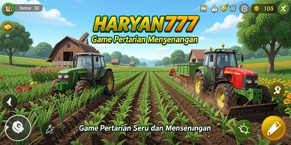 Tampilan gameplay HARAPAN777 yang menampilkan kebun dan hewan ternak.