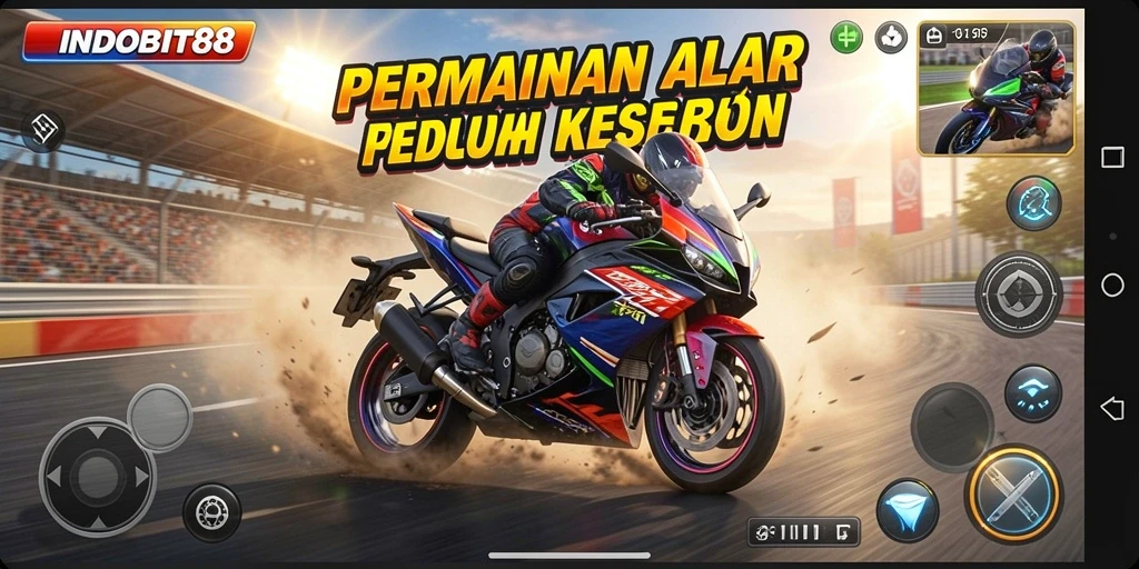 Gameplay intens INDOBIT88 dengan balapan motor yang spektakuler.