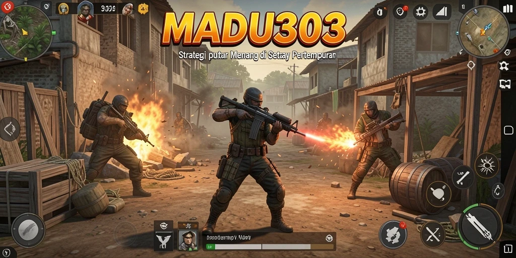 Screenshot MADU303 menampilkan aksi strategi mendebarkan di medan perang.