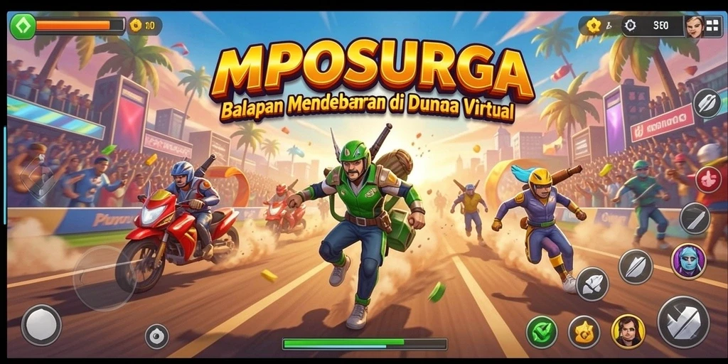 Tangkapan layar gameplay MPOSURGA menampilkan balapan dengan grafis yang memukau.