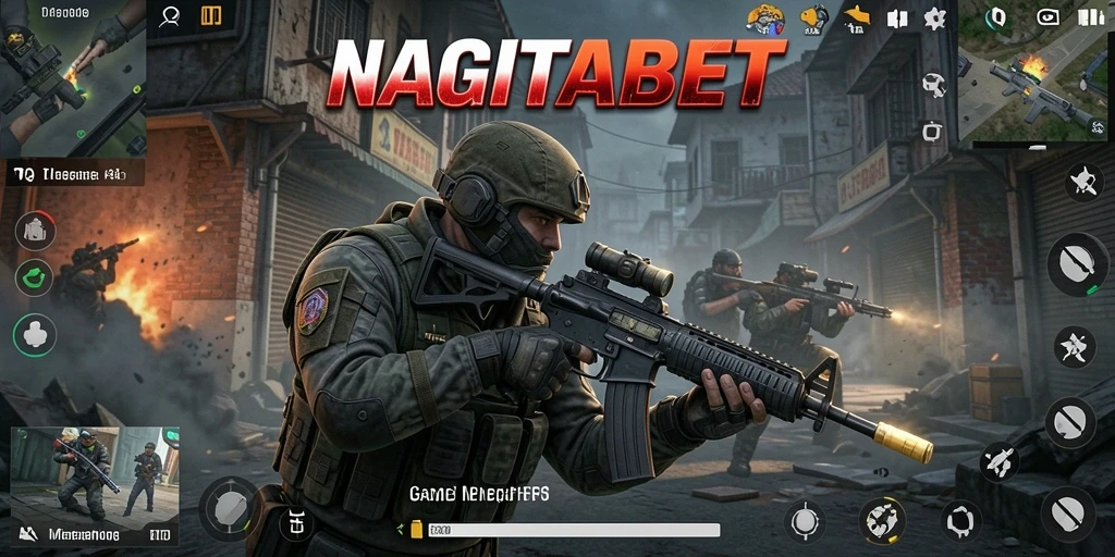 Screenshot gameplay NAGITABET menunjukkan aksi menegangkan di medan perang FPS.
