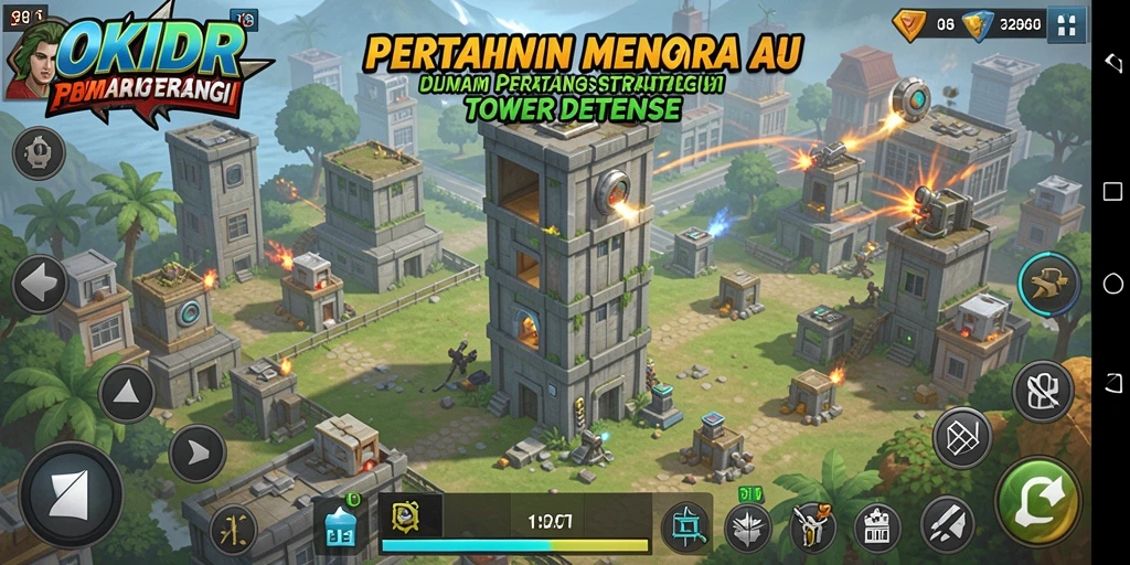 Tampilan gameplay menakjubkan di OKIDR dengan strategi menara yang mendebarkan.