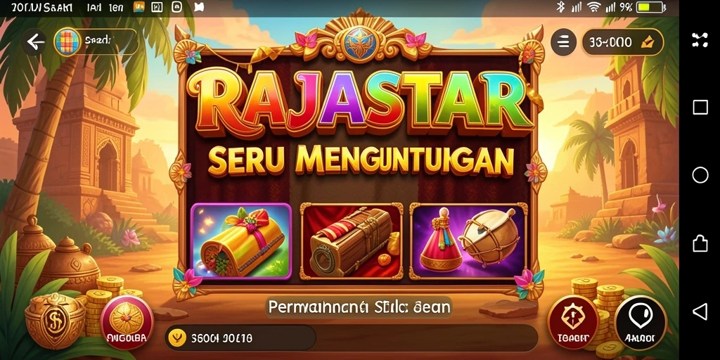 Gulungan game Slot RAJASTAR yang memukau dan penuh warna.